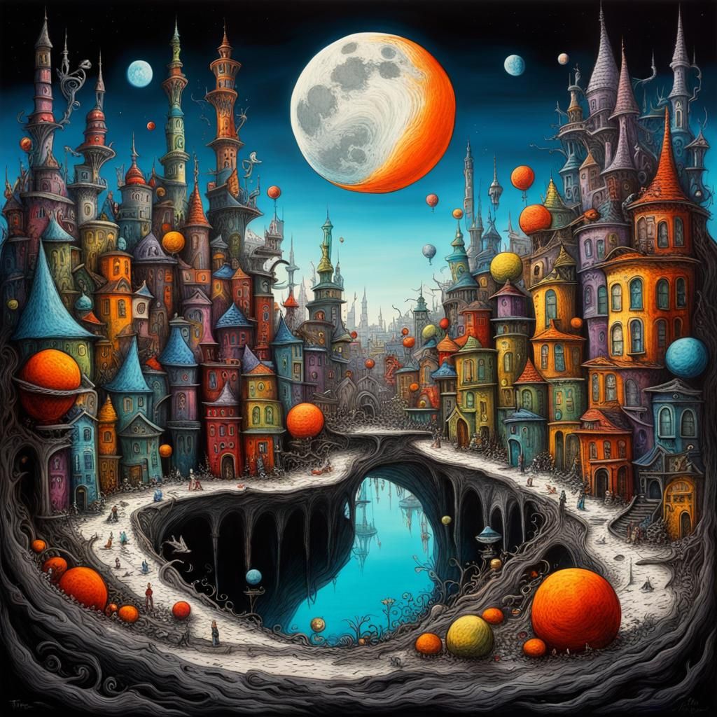 City on the moon superreal subreal still life Theodor Seuss geisel tim ...