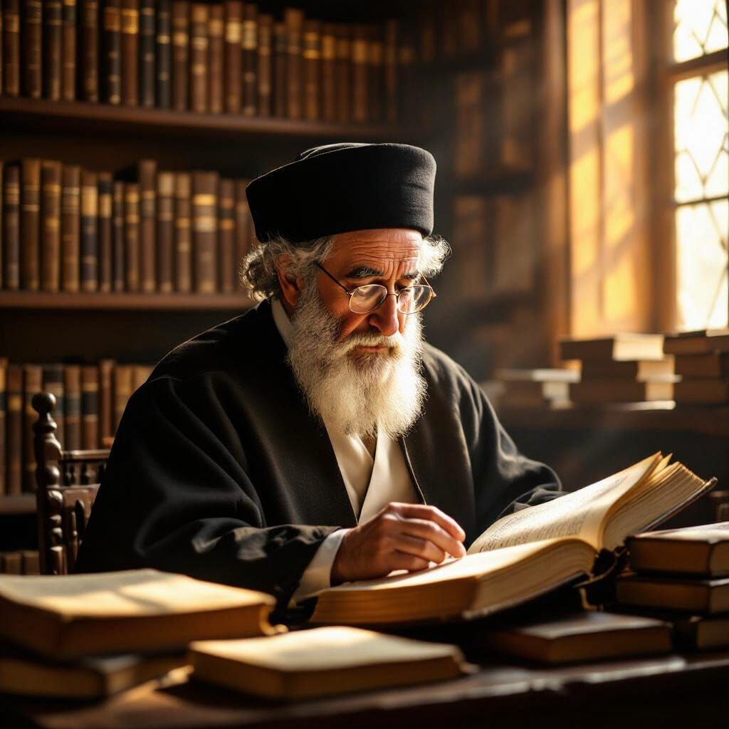 Rabbi Studying Talmud in Rembrandt Lighting