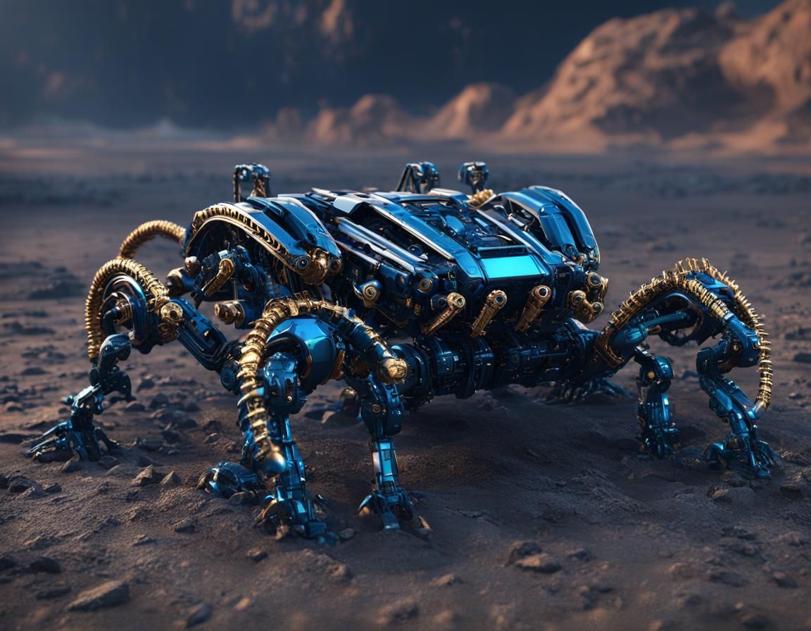 centipede black gold blue intricate mech - AI Generated Artwork ...