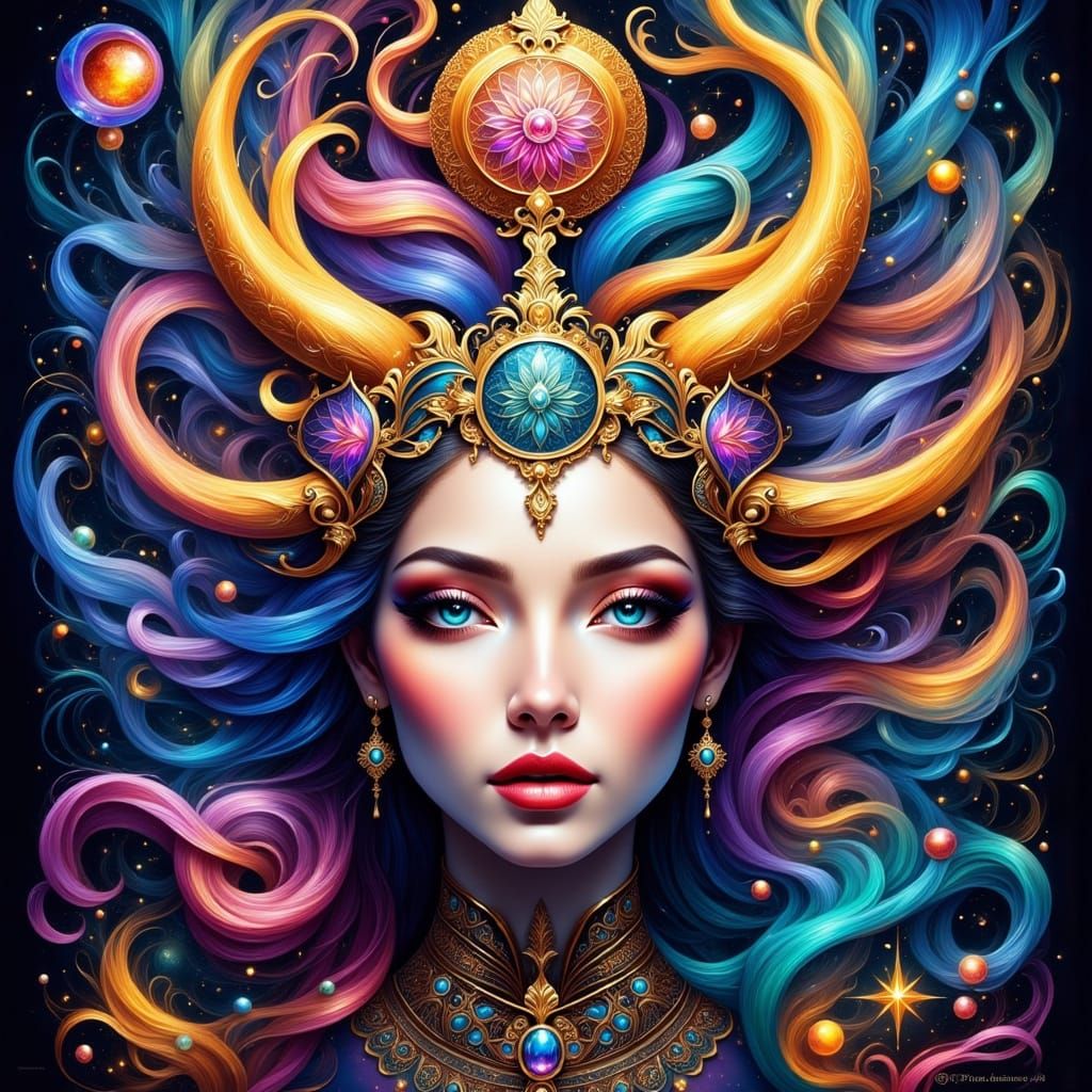 Enigmatic Figure in Vibrant, Dreamlike Landscape