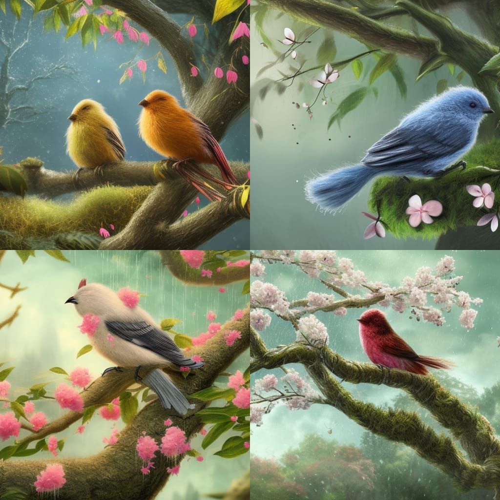 Many cute, fluffy, textured, song birds