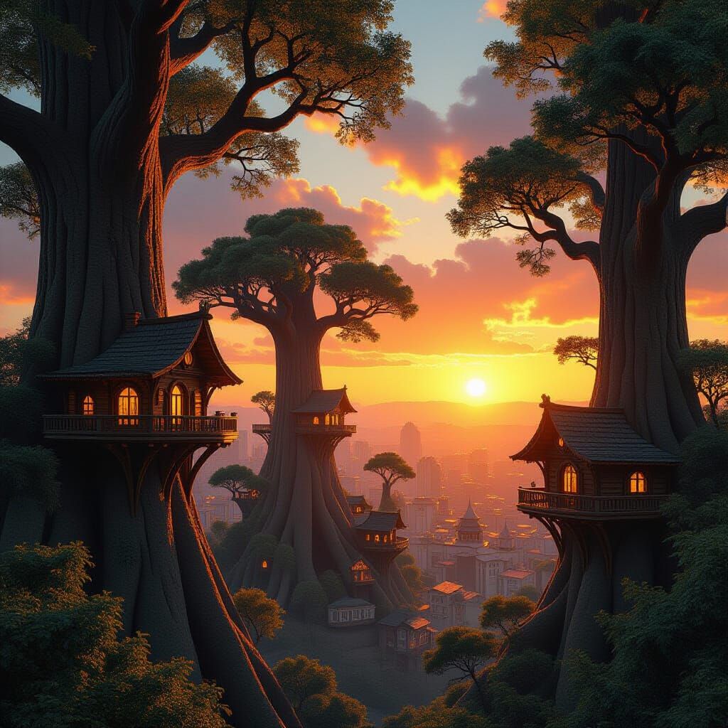 Spectacular Treetop City at Sunset