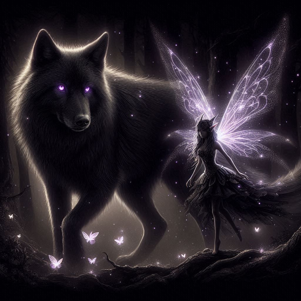 Black wolf and fairy