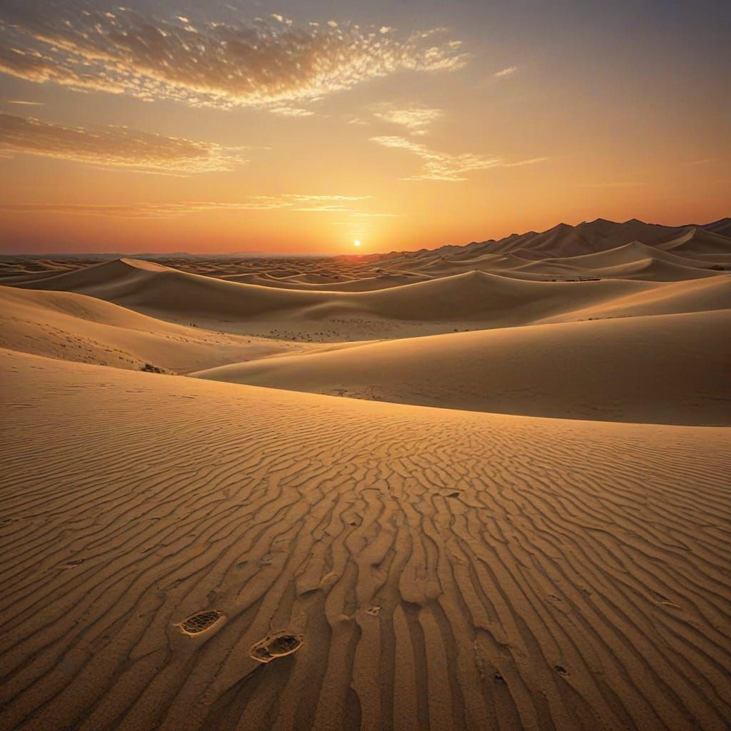 Desert Dunes at Sunset in a Dreamlike Atmosphere