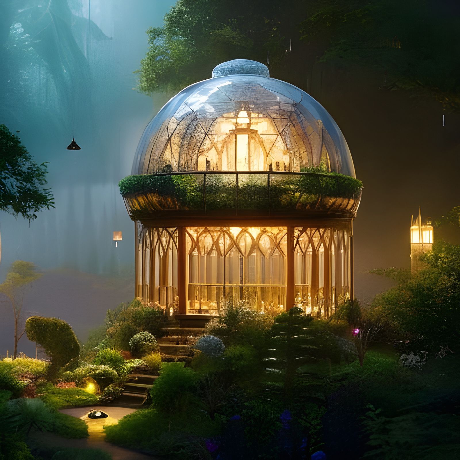 Glass elven dome tree house