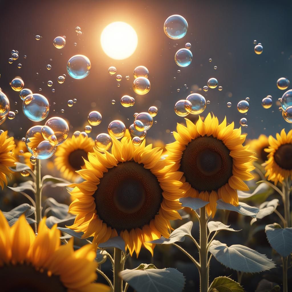Bubbles a sunflowers reflect the sun