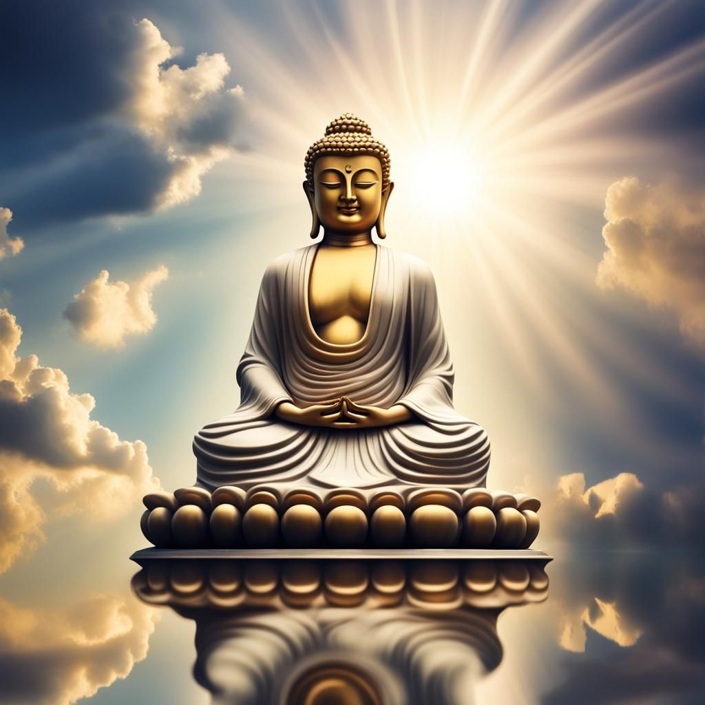 Premium AI Image  Little buddha meditating in the sunset Ia