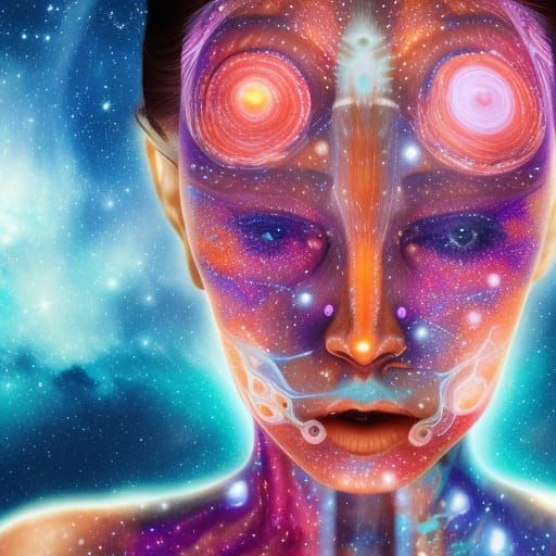 Woman with cosmic skin. biopunk