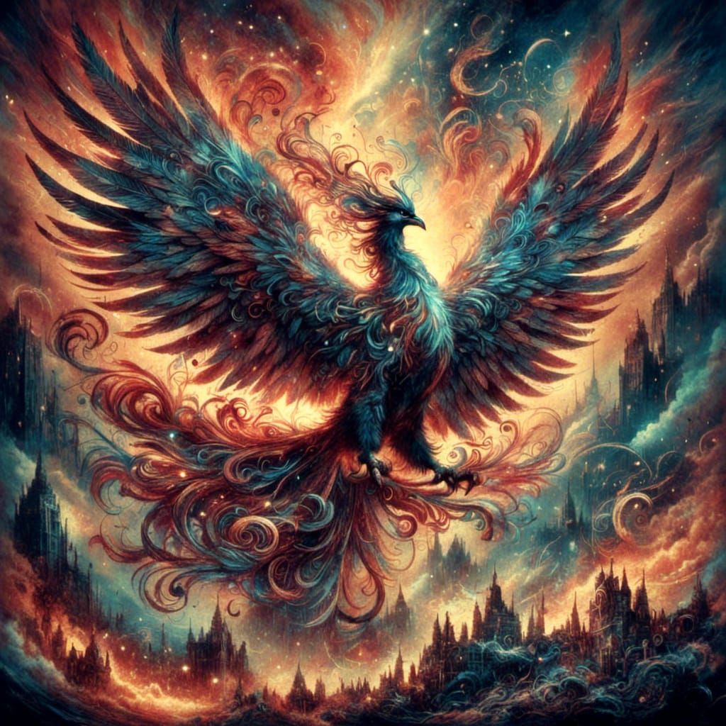 <lora:Artefact:1.0> Phoenix rising from the ashes 