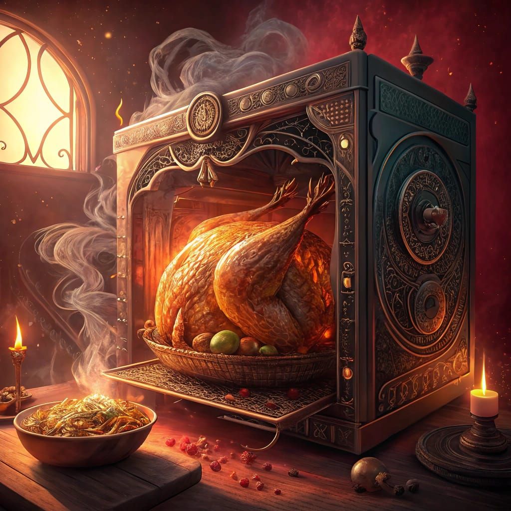 Roasted Turkey in Ornate Oven: Fantasy Concept Art