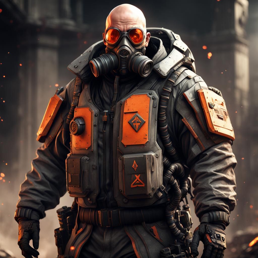 Killzone heavy armored soldier orange lenses and gas mask bald head ...