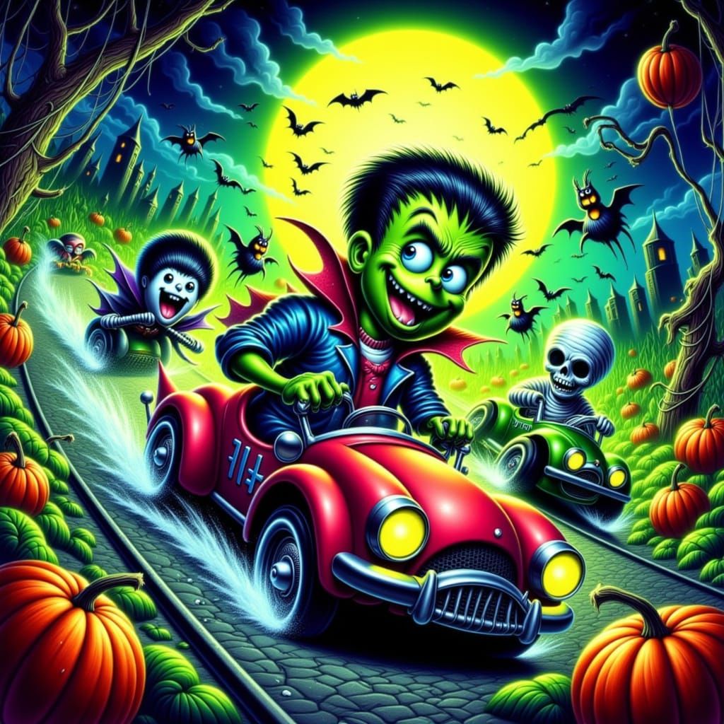 All Hallows Eve Halloween Characters racing friends in Hotwheels
<lora:HallowFalls:1.0>