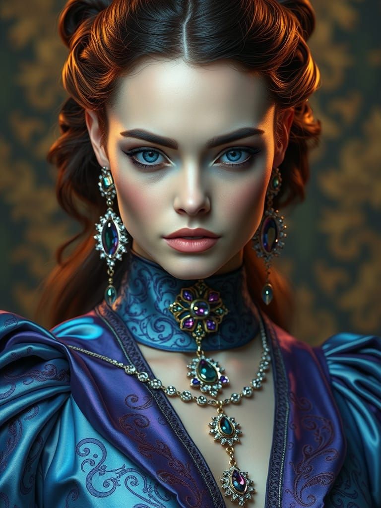 Hyperrealistic portrait of a beautiful woman wearing intricately detailed colorful clothing and futuristic ...  by @Ankh