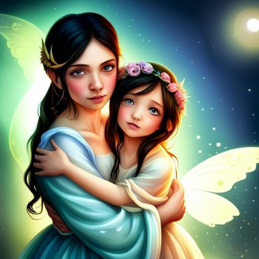Magical Fairy Godmother Embracing Her Daughter in Whimsical...