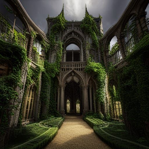 Horror haunted castle, covered with vines and slime, 32k, higly detailed gothic architecture, baroque ...  by @HENOC