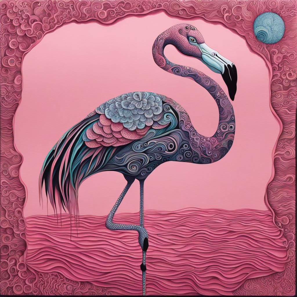 zentangle one pink flamingo