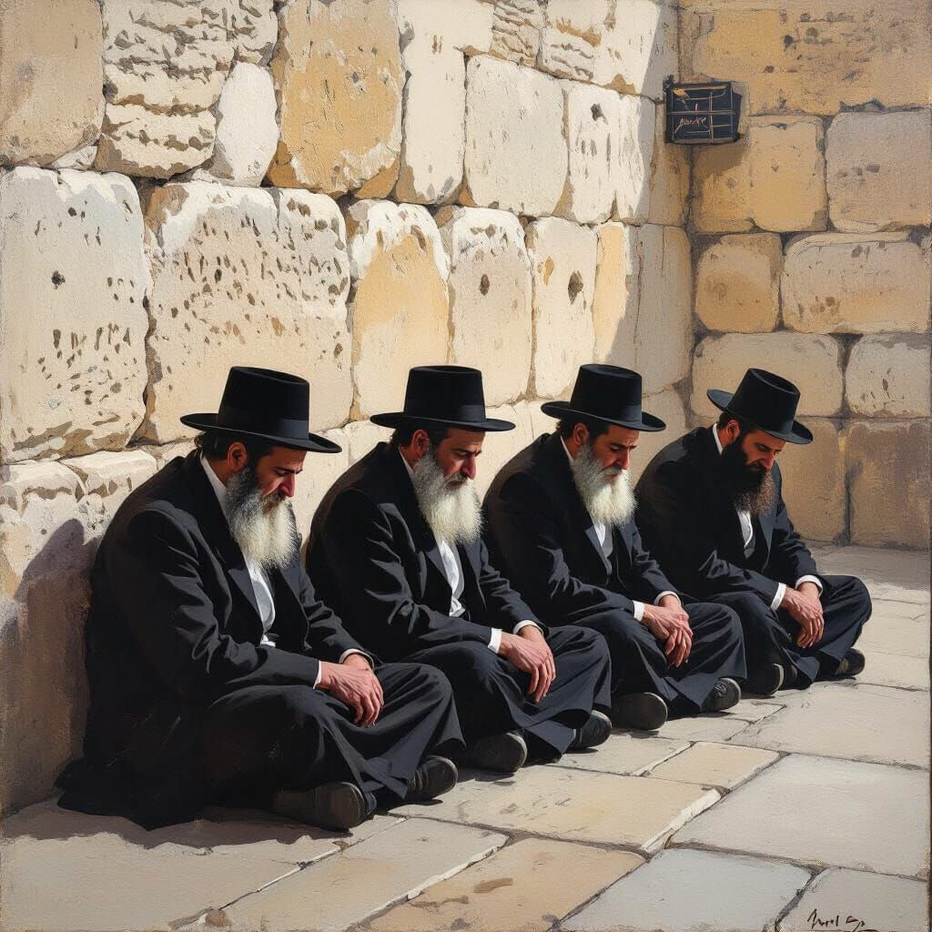 Orthodox Jewish Men at Western Wall in Rothko Style