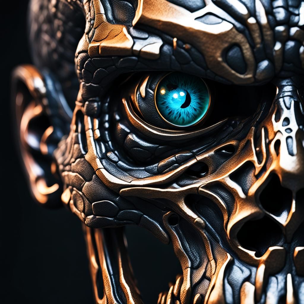 Hyperrealistic Cyborg Portrait with Skull Face Paint