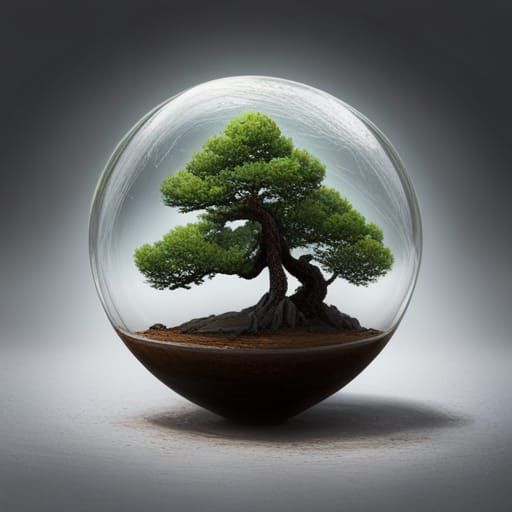 a bonsai inside of a bubble, an intricate and hyperdetailed ...