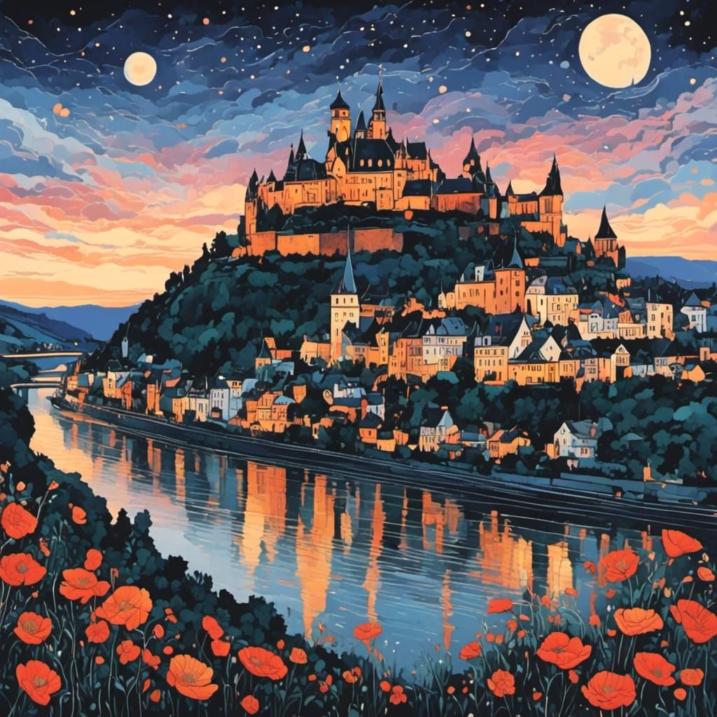 German castle and rhine river