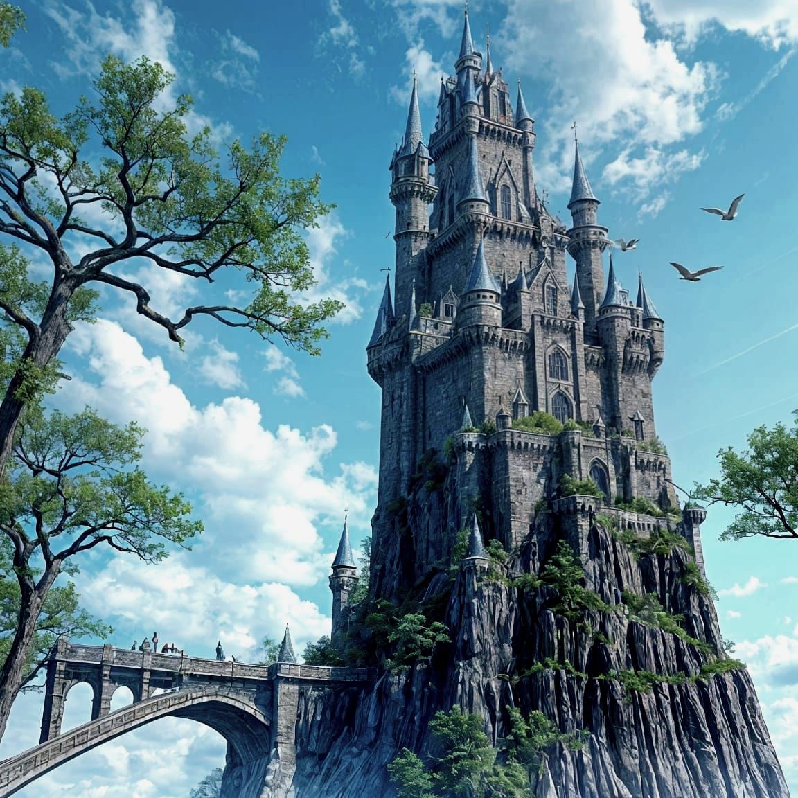 Fantasy Castle on Steep Mountain Peak
