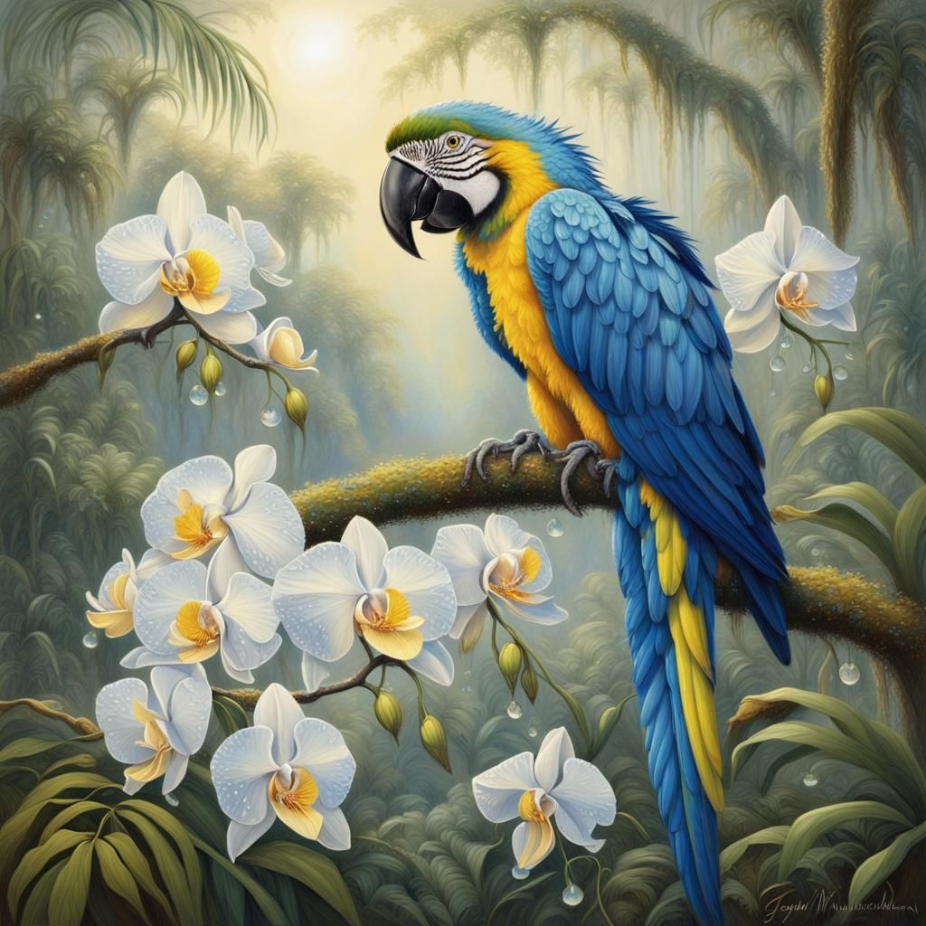 A macaw in the rainforest.   by @Baolian