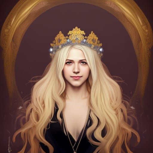 young woman with silver blonde hair smiling with a crown wea...