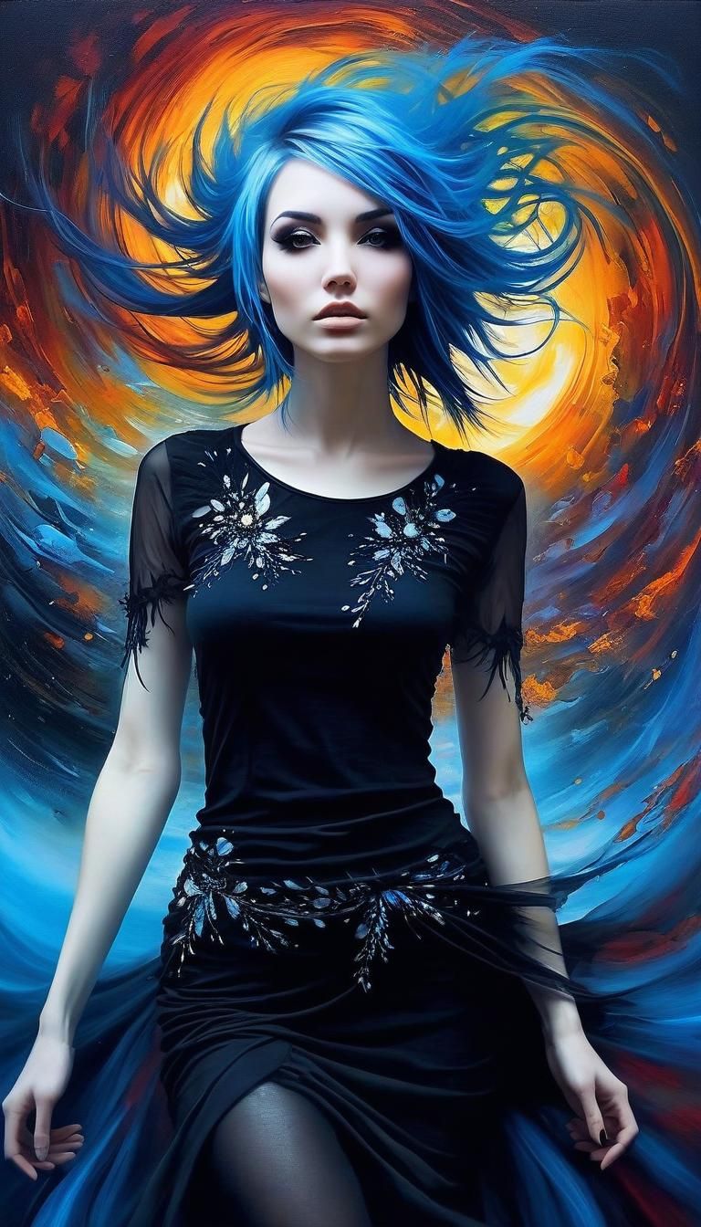 Ethereal Emo Woman in Neo-Romantic Oil Painting