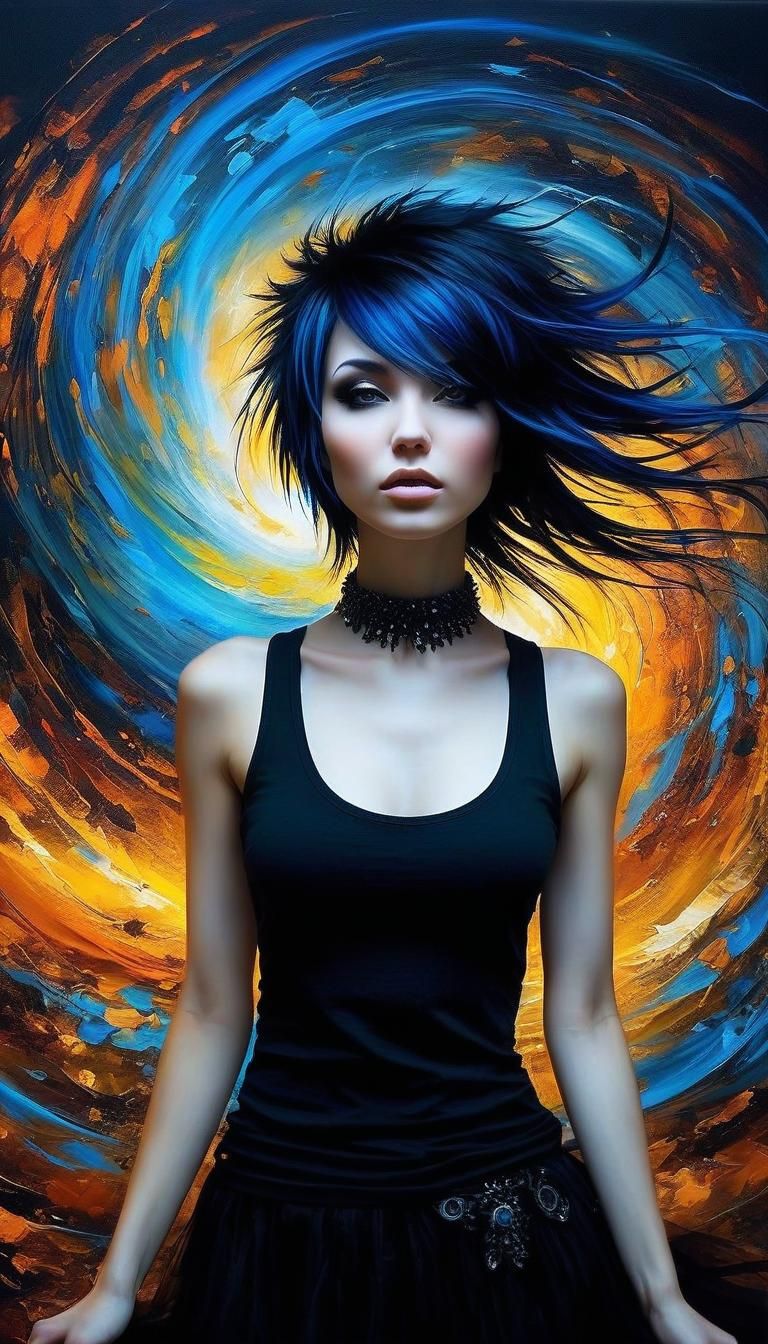 Ethereal Emo Woman: A Neo-Romantic Oil Painting