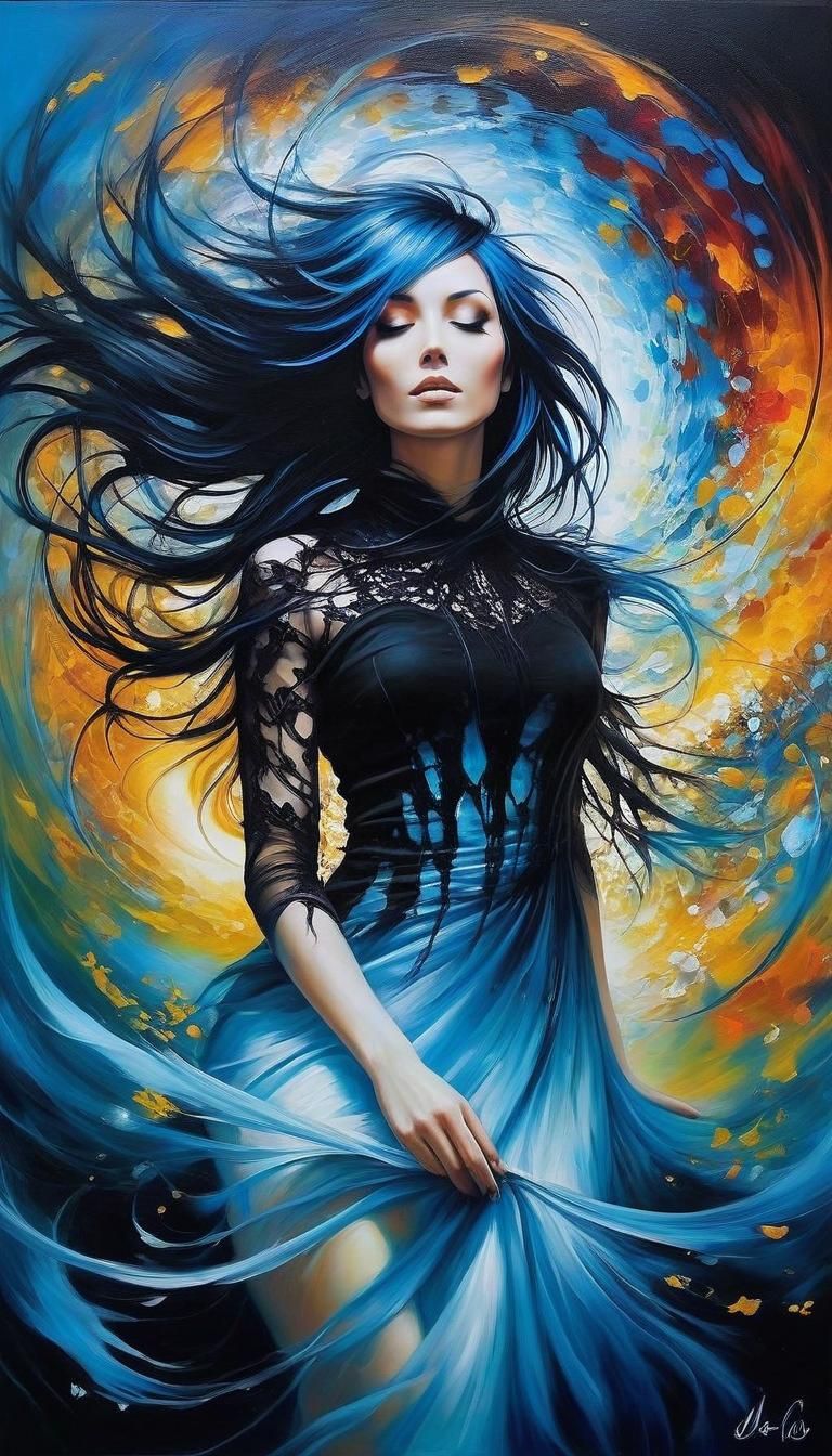 Gorgeous Emo Woman in a Vibrant Digital Painting