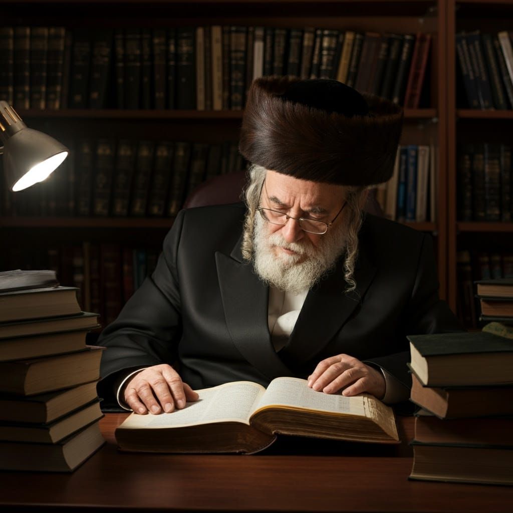Orthodox Rabbi Engrossed in Talmud Study