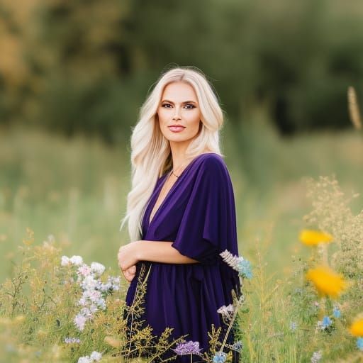 Pretty woman picking flowers in a meadow #1