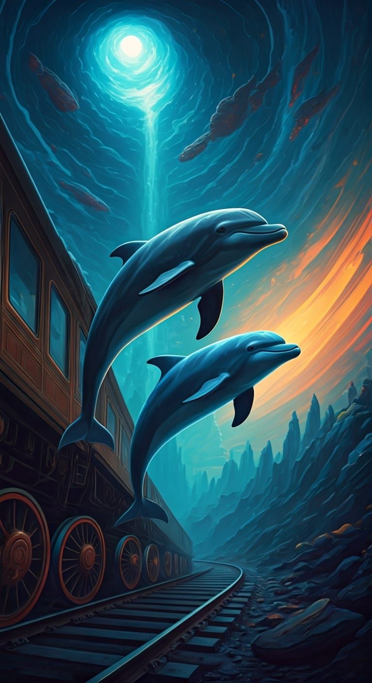 Dreamlike Dolphins in a Fantastical Matte Painting