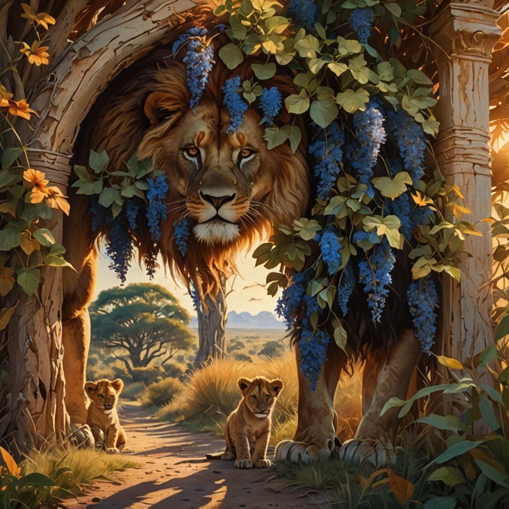 Lion Family in Savannah Landscape: Matte Painting