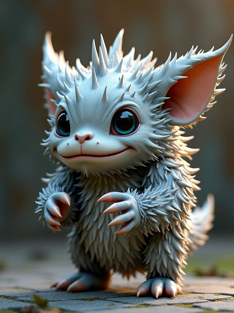 Fluffy silver monster made out of scrap parts, gargoyles, chibi, friendly fierce: Artgerm, Pixar, studio Ghibli, Alexander Jansson, WLOP, in...
