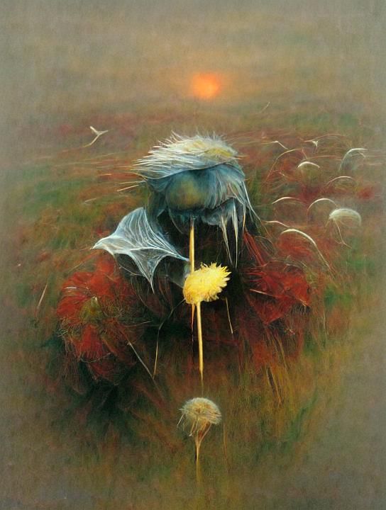 Dandelion struck by a fly