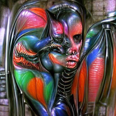 beautiful colourful succubus in H.R. Giger style