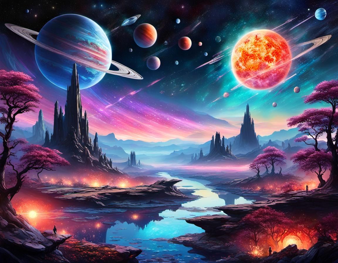 Ethereal Forest Glade with Alien Flowers: Watercolor Art