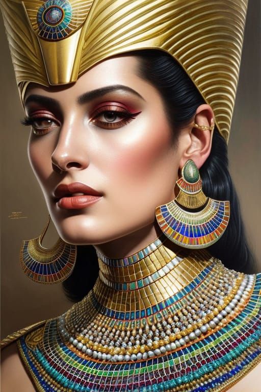 “Egyptian queen in fantastic detailed dress” natural beauty, moist lips ...