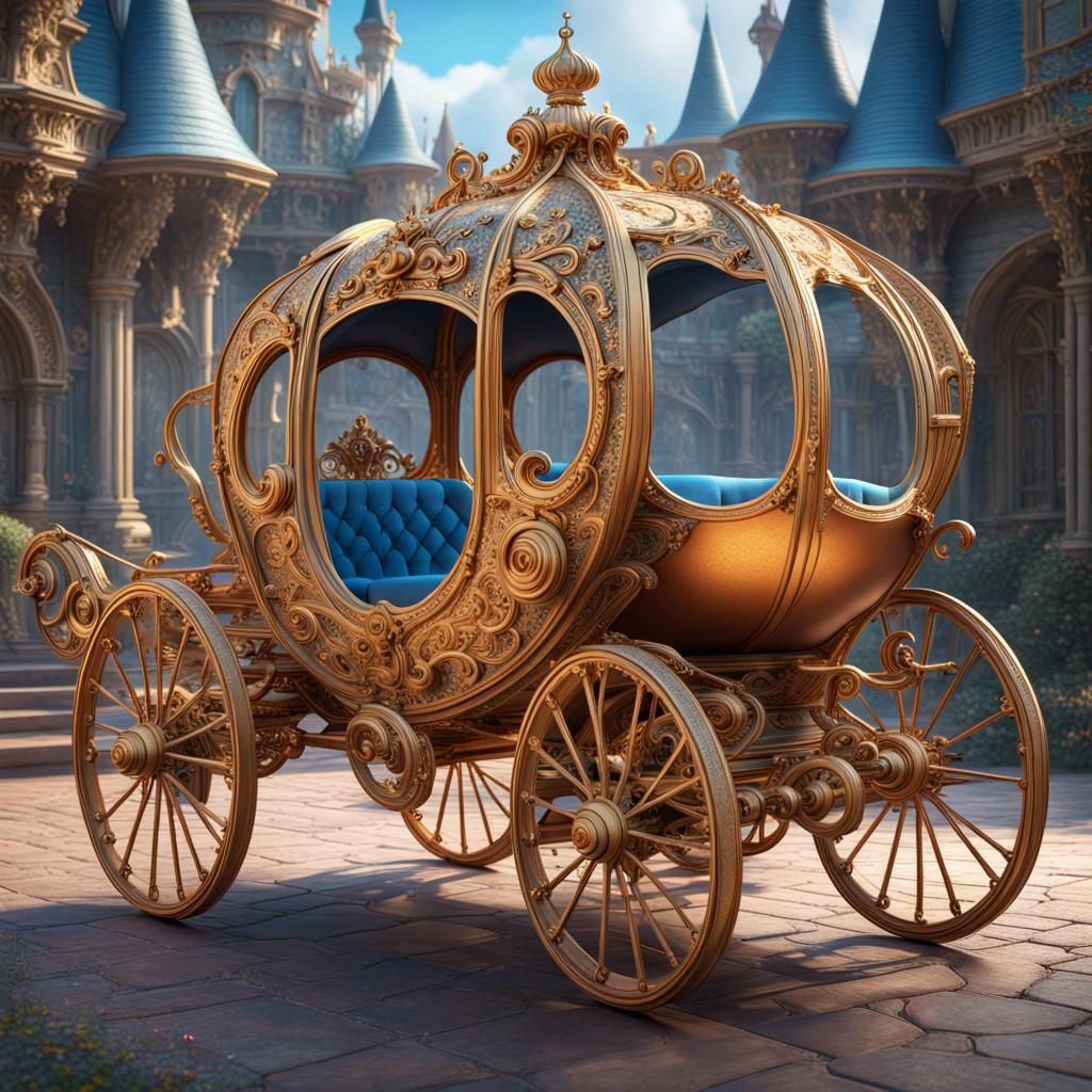 A 3d image of Cinderella's carriage (intricately detailed:1.3) in her fairytale world, hyperdetailed, ...  by @Uttia Majumdar