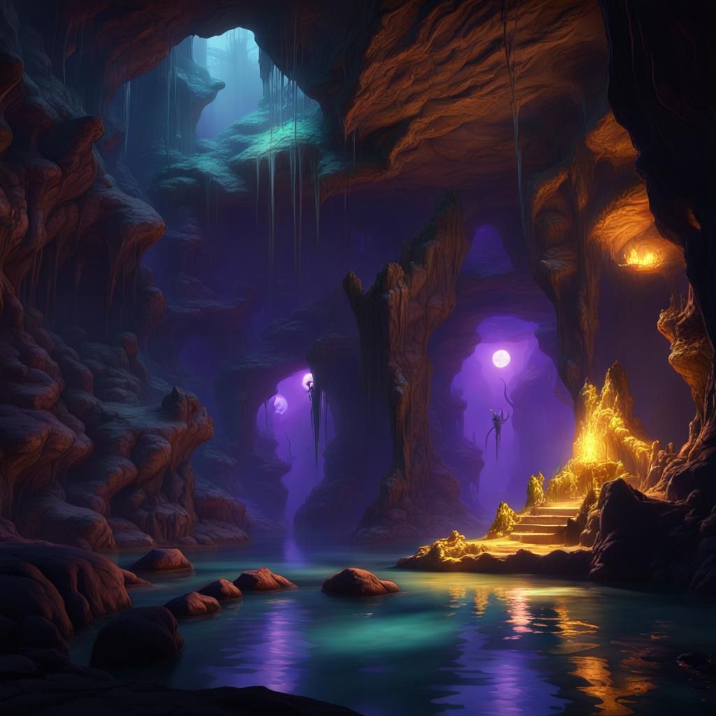 creepy and mysterious underground cave with mysterious caverns and ...