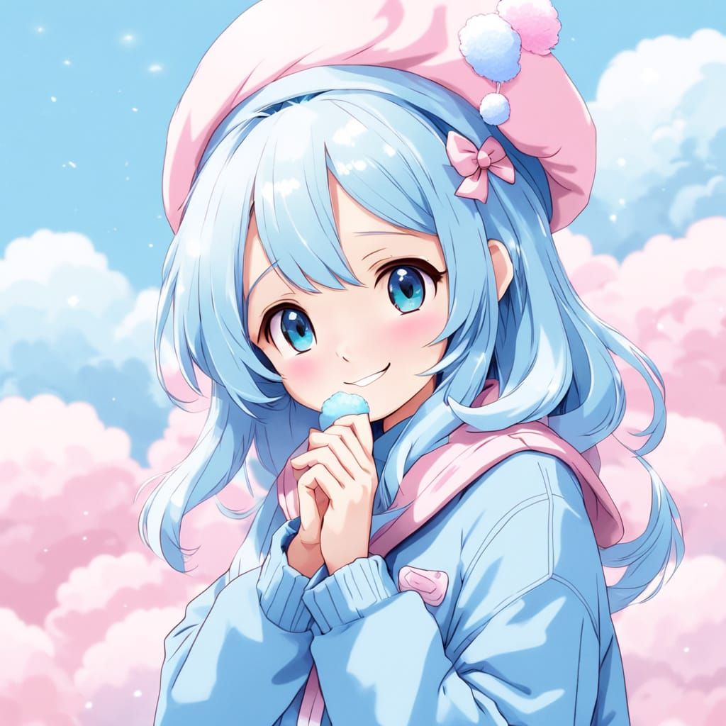 Cute Anime Girl with Cotton Candy Hair