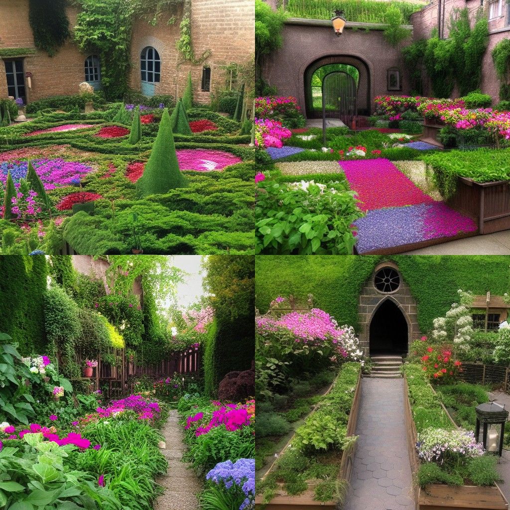 secret flower garden in a wizards courtyard