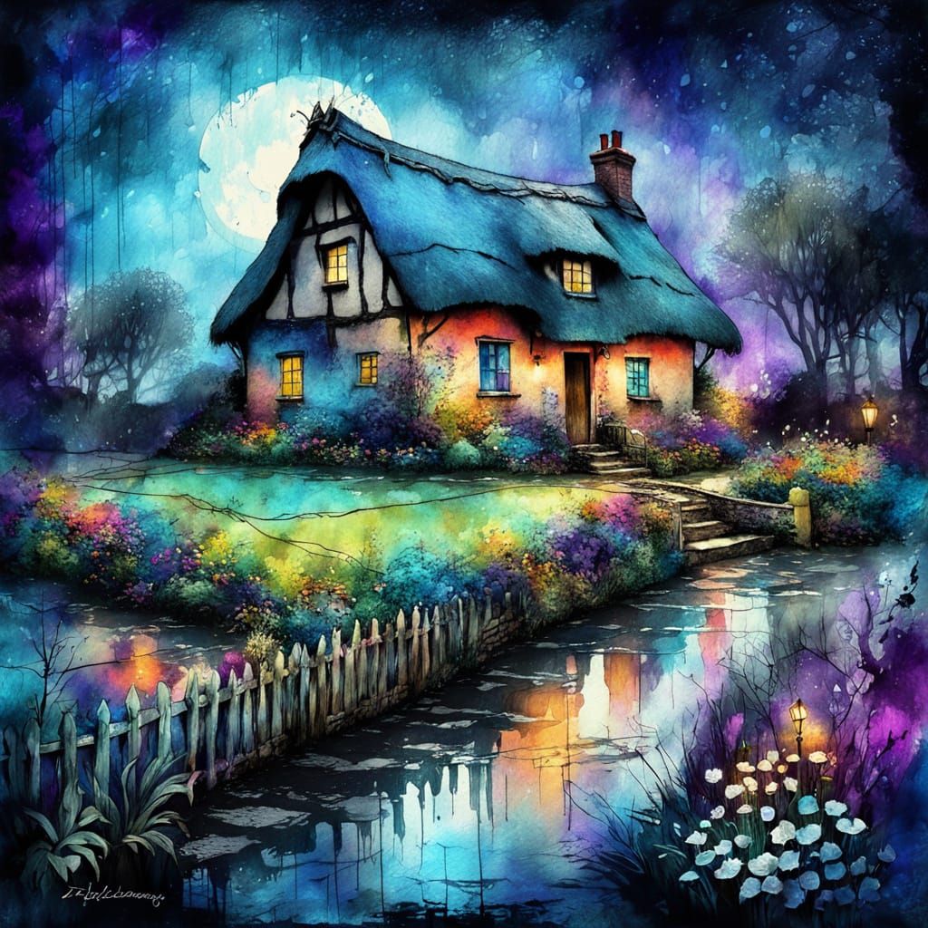 cottage by stream  by @Unc Cole