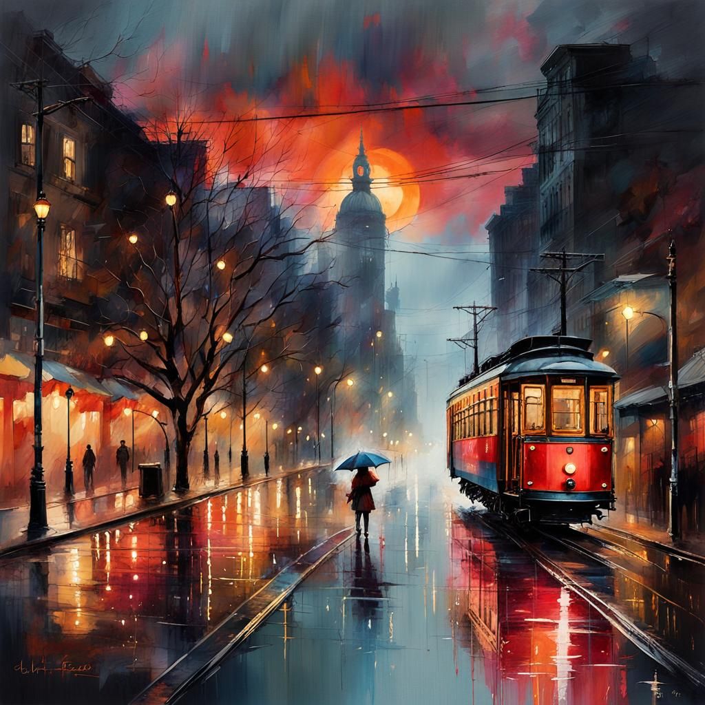 a rainy evening cityscape