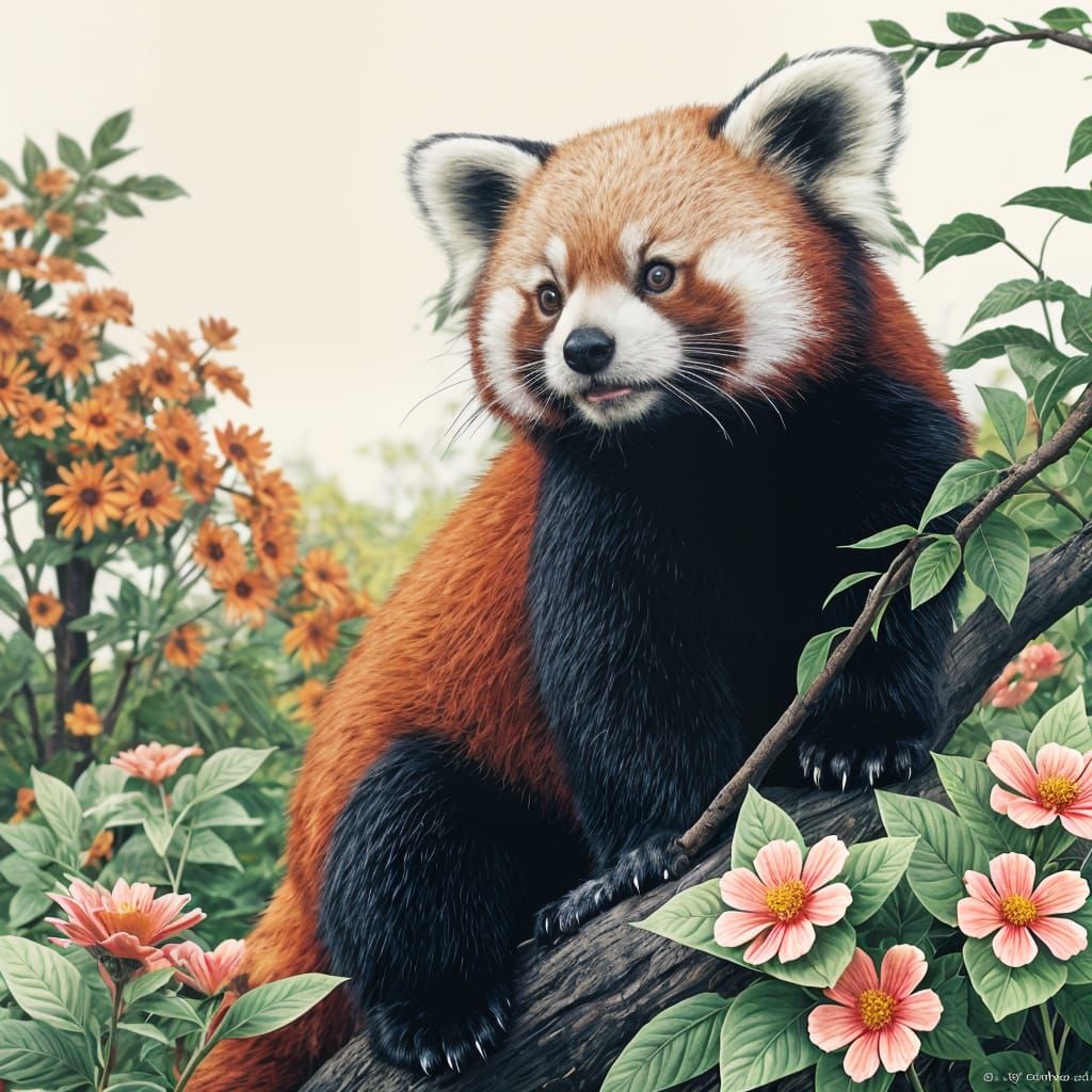 Red Panda in Asian Garden: Pop Art Style