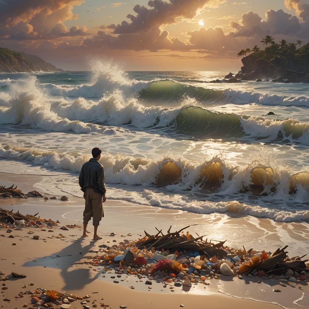 Golden Hour Beachscape: Fantasy Concept Art