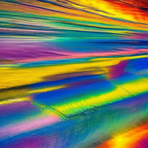 Bright paint dissolves widely in dark water and fills the en...