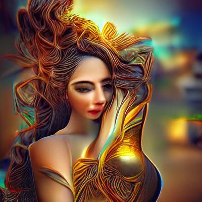 Romantic Surrealism: Beautiful Woman in Golden Light