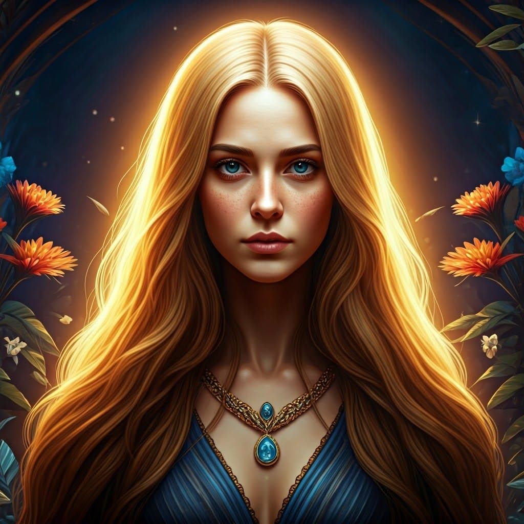 Ethereal Woman in Golden Light, Mystic Landscape